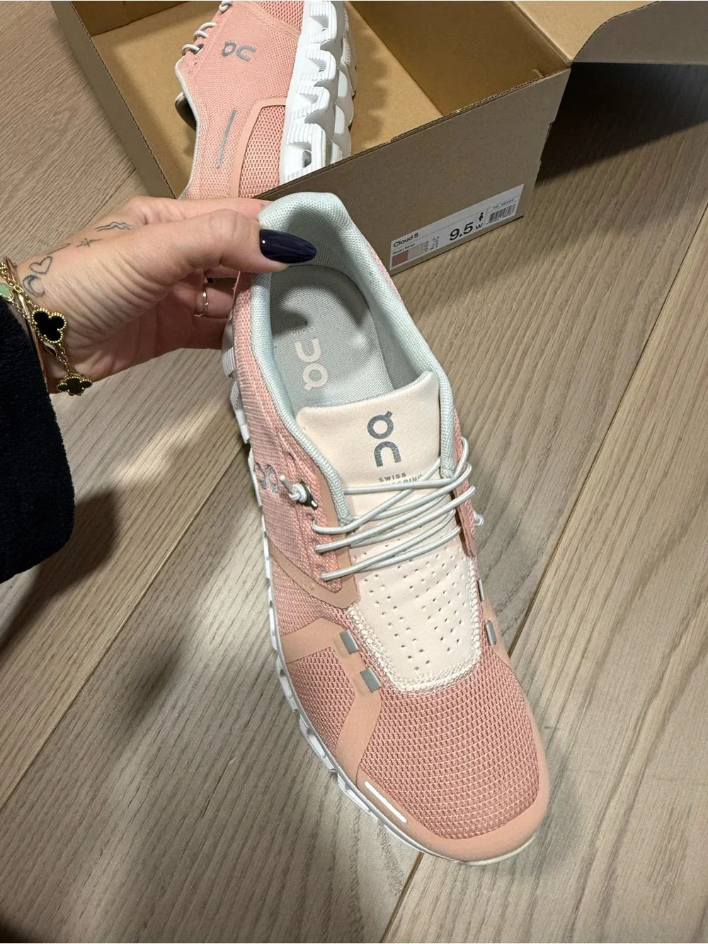 On Running Cloud 5 Low-Top Sneakers in Rose Pink and White